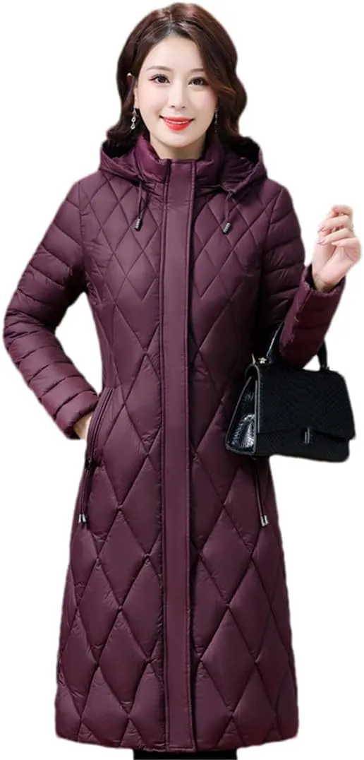 Women's Winter Coats Hooded Casual Cotton Padded Jackets Long Warm Slim Solid Color Overcoat