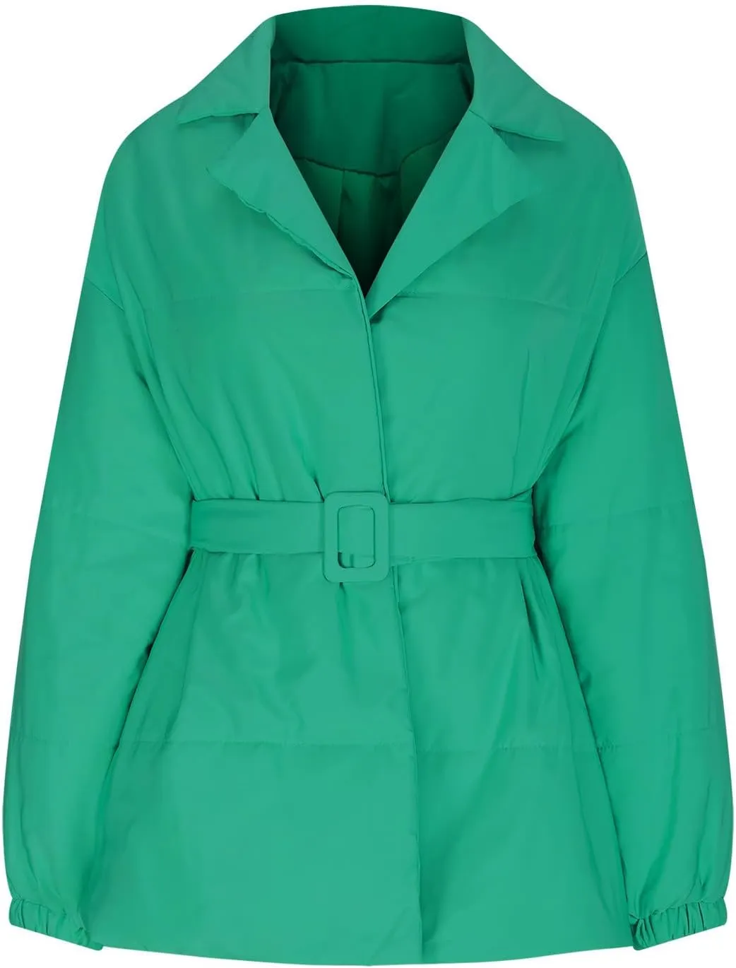 Women's Winter Lapel Collar Belted Mid Long Puffer Jacket Quilted Down Coat Long Sleeve Open Front Jackets Outerwear