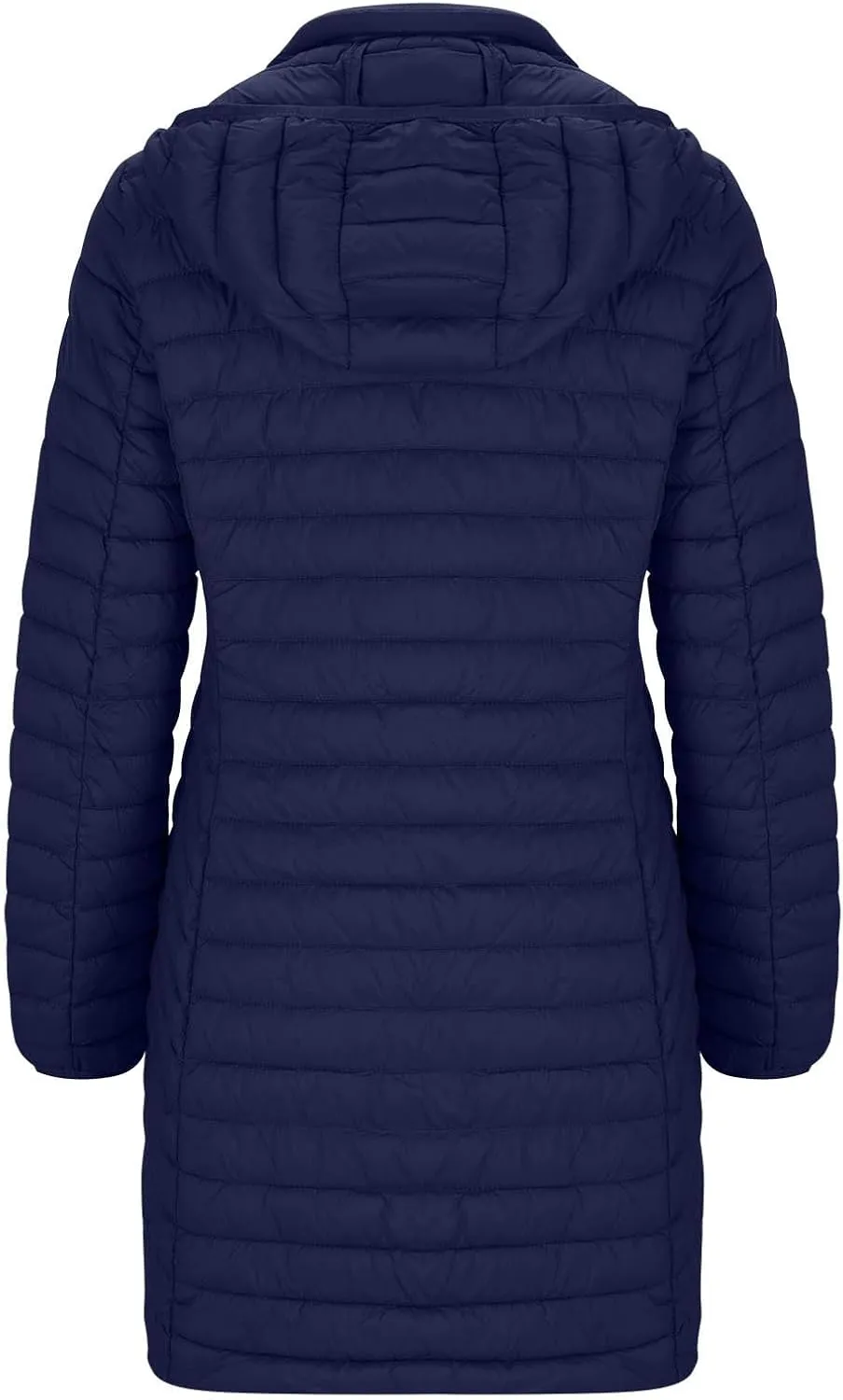 Womens Winter Long Puffer Jacket Lightweight Warm Slim Fit Stretchy Quilted Down Coat with Removable Hood Outerwear