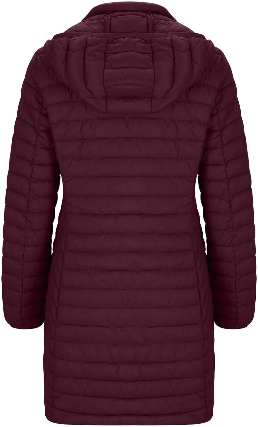 Womens Winter Long Puffer Jacket Lightweight Warm Slim Fit Stretchy Quilted Down Coat with Removable Hood Outerwear