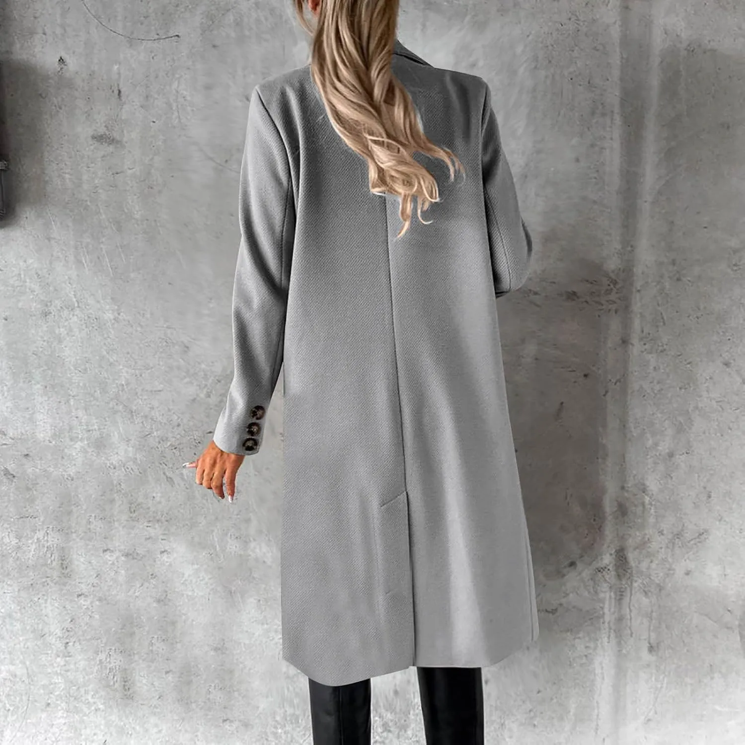 Womens Winter Mid Long Trench Coat Winter Lapel Double Breasted Long Pea Coat Casual Work Office Overcoat with Pocket