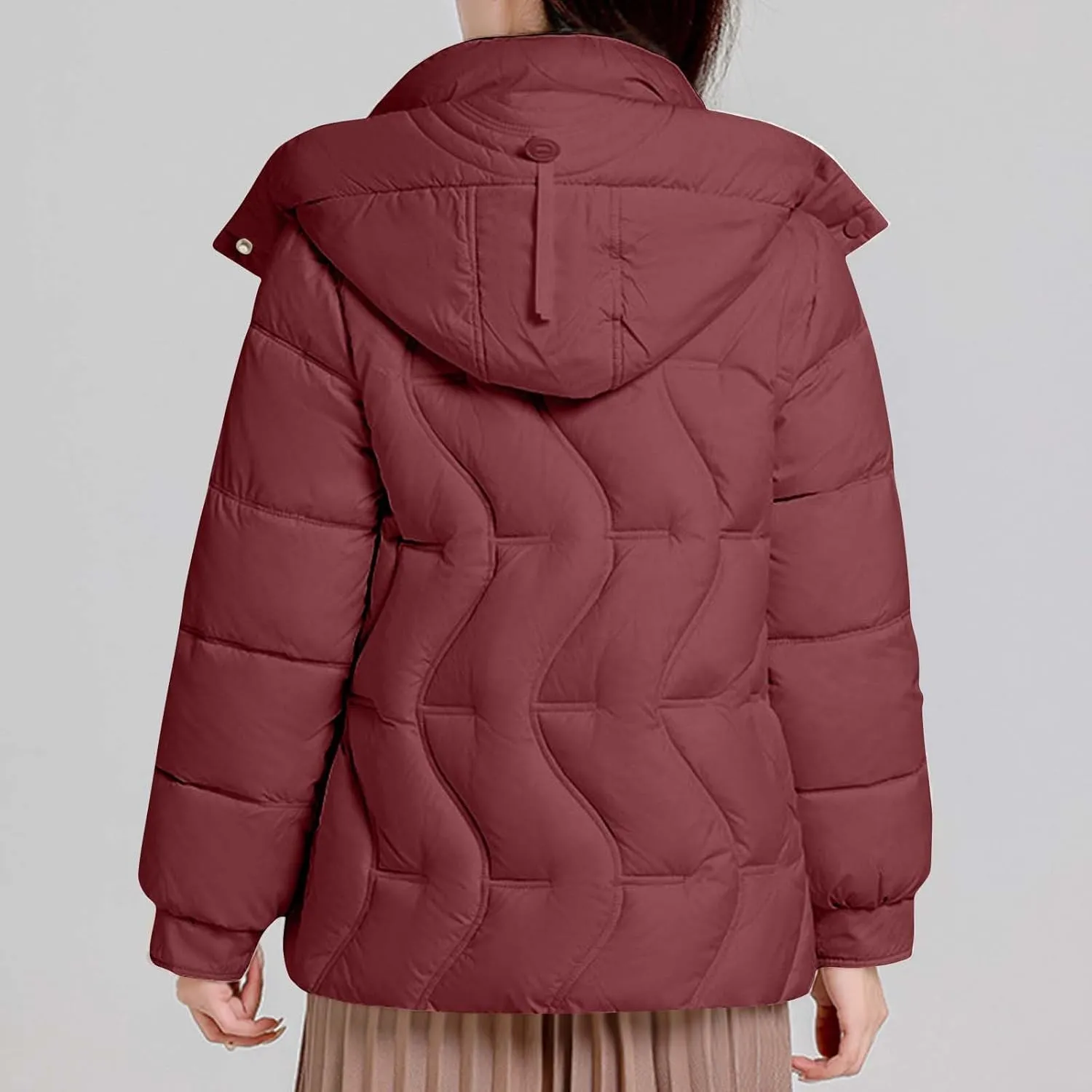 Women's Winter Thickened Hooded Cotton Coat Windproof Warm Padded Puffer Jacket Casual Mock Neck Zipper Parka Coats