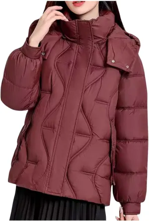Women's Winter Thickened Hooded Cotton Coat Windproof Warm Padded Puffer Jacket Casual Mock Neck Zipper Parka Coats