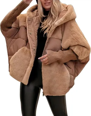 Women's Winter Warm Long Sleeve Zip Up Baggy Cropped Puffer Down Jacket 2025 Fleeced Lined Corduroy Coat Outerwear