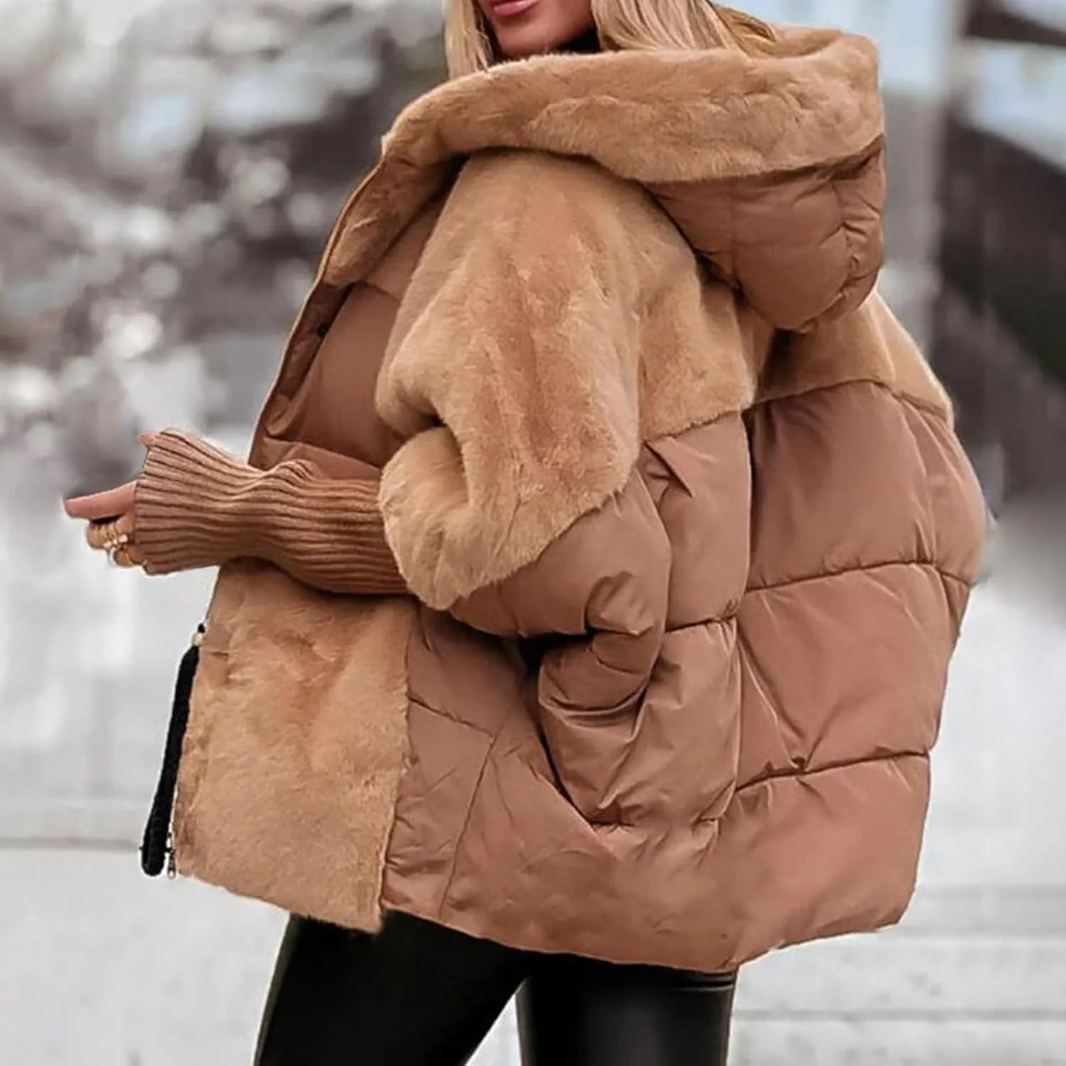 Women's Winter Warm Long Sleeve Zip Up Baggy Cropped Puffer Down Jacket 2025 Fleeced Lined Corduroy Coat Outerwear