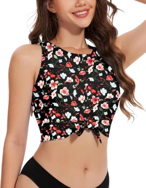 WOWENY High Neck Bikini Top Tie Knot Front Crop Top Tankini Swimsuit Swim Tops Only