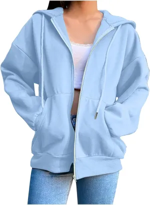XIAXOGOOL Zipper Hoodie Women,Y2K Zip Up Hoodies For Woman Oversized Casual Basic Long Sleeve Sweatshirt Fall Workout Jackets
