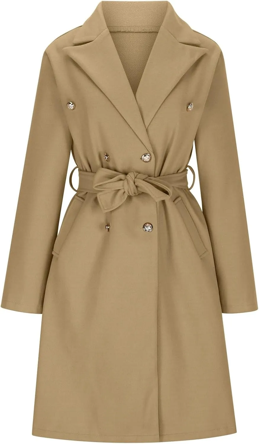 yardsong Womens Wool Blend Pea Coat Double Breasted Slim Fit Belted Trench Coats Winter Fashion Business Long Jackets