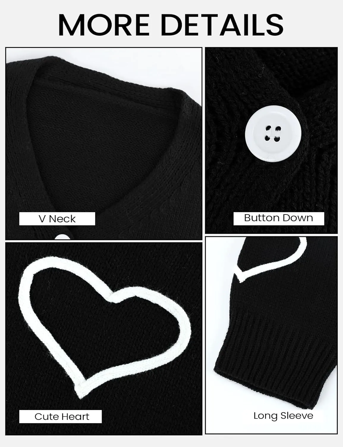 Yimoon Women's Valentines Heart Cardigan Sweater Cute Cropped Knit Sweater Oversized Button Down Cardigan Top