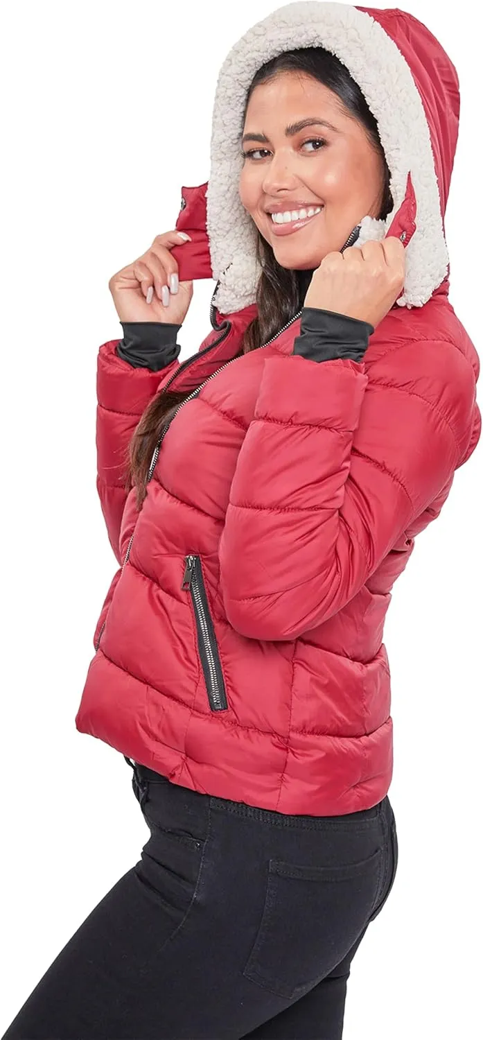 YMI Women's Junior Full Length Puffer Jacket Collar & Detachable Sherpa Hood