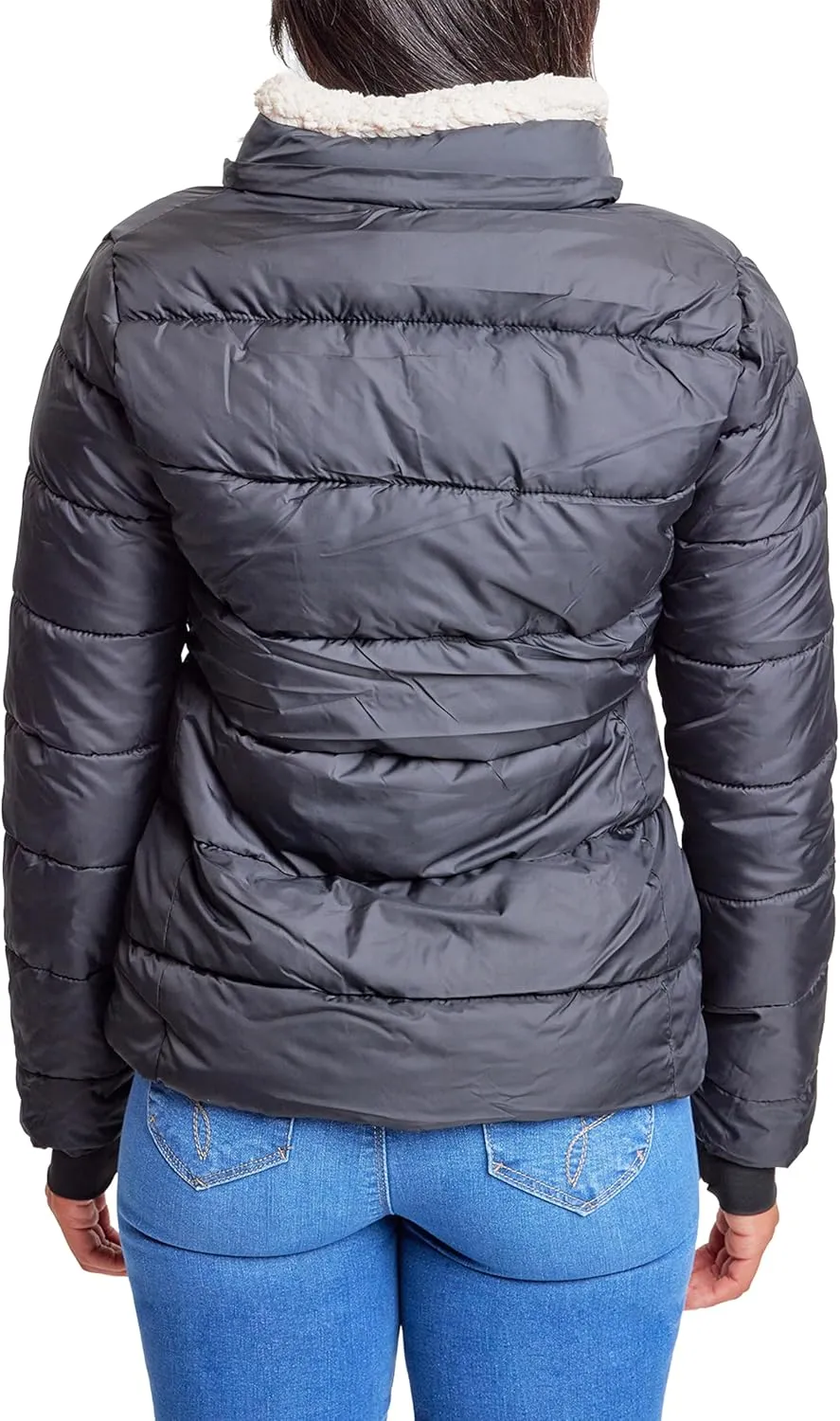 YMI Women's Junior Full Length Puffer Jacket Collar & Detachable Sherpa Hood
