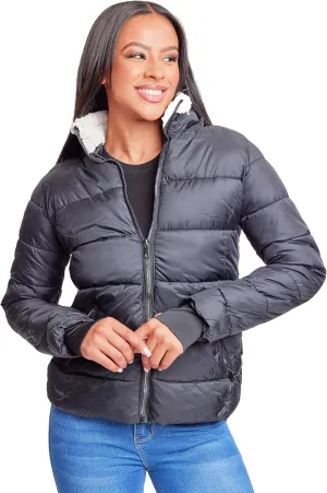 YMI Women's Junior Full Length Puffer Jacket Collar & Detachable Sherpa Hood