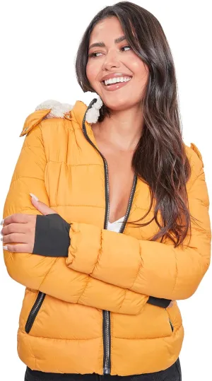 YMI Women's Junior Full Length Puffer Jacket Collar & Detachable Sherpa Hood