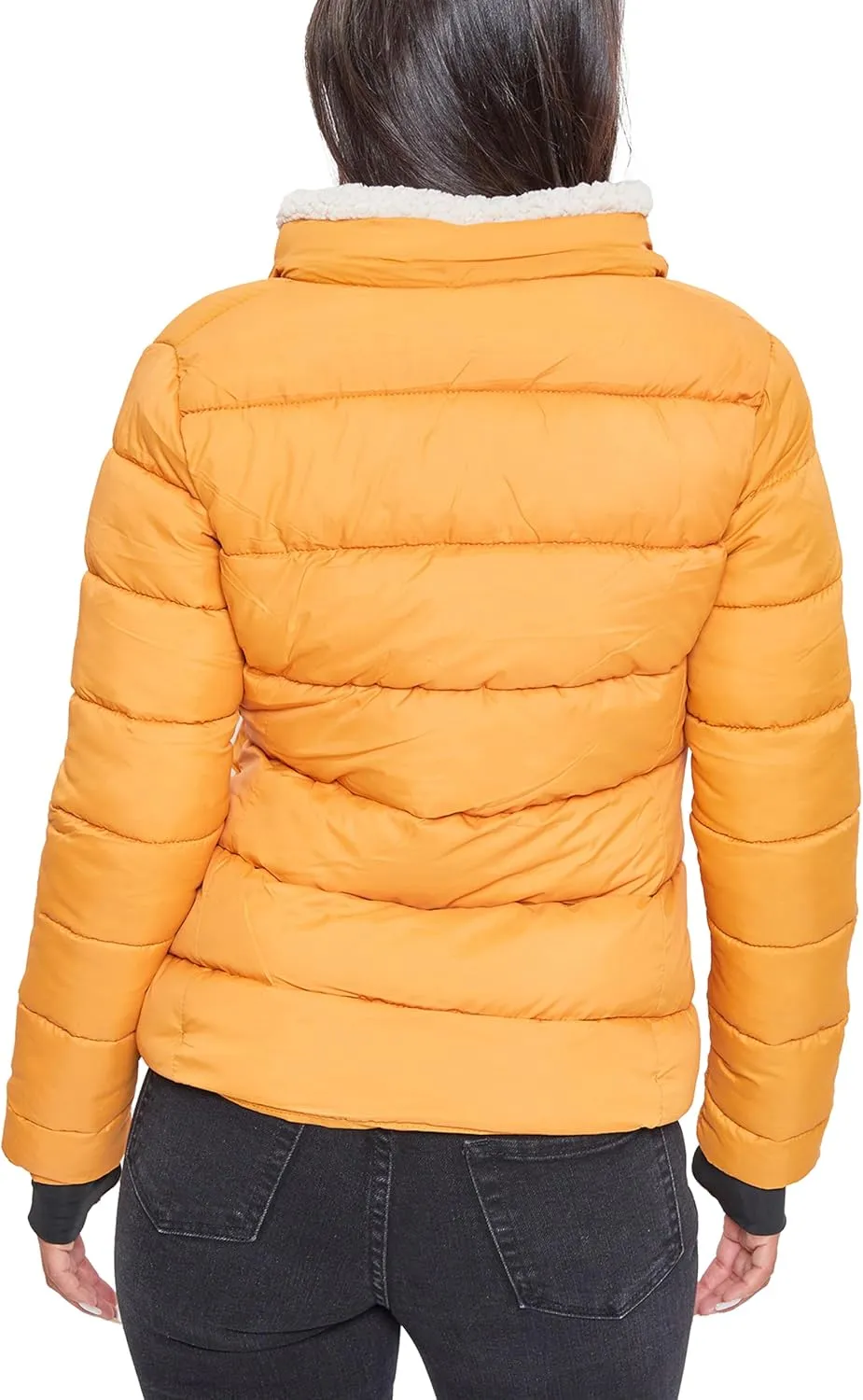 YMI Women's Junior Full Length Puffer Jacket Collar & Detachable Sherpa Hood
