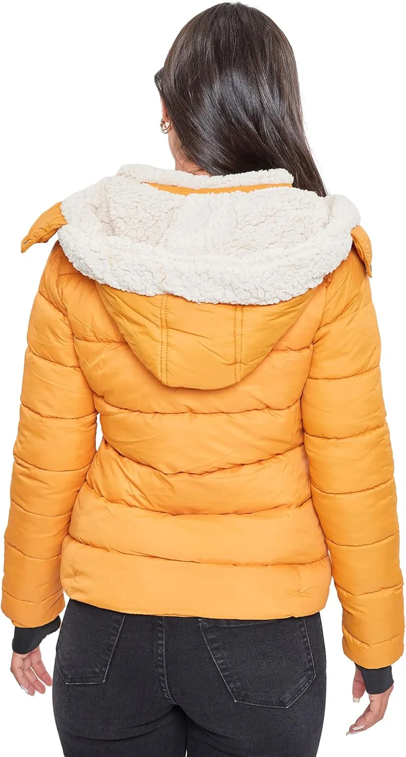 YMI Women's Junior Full Length Puffer Jacket Collar & Detachable Sherpa Hood