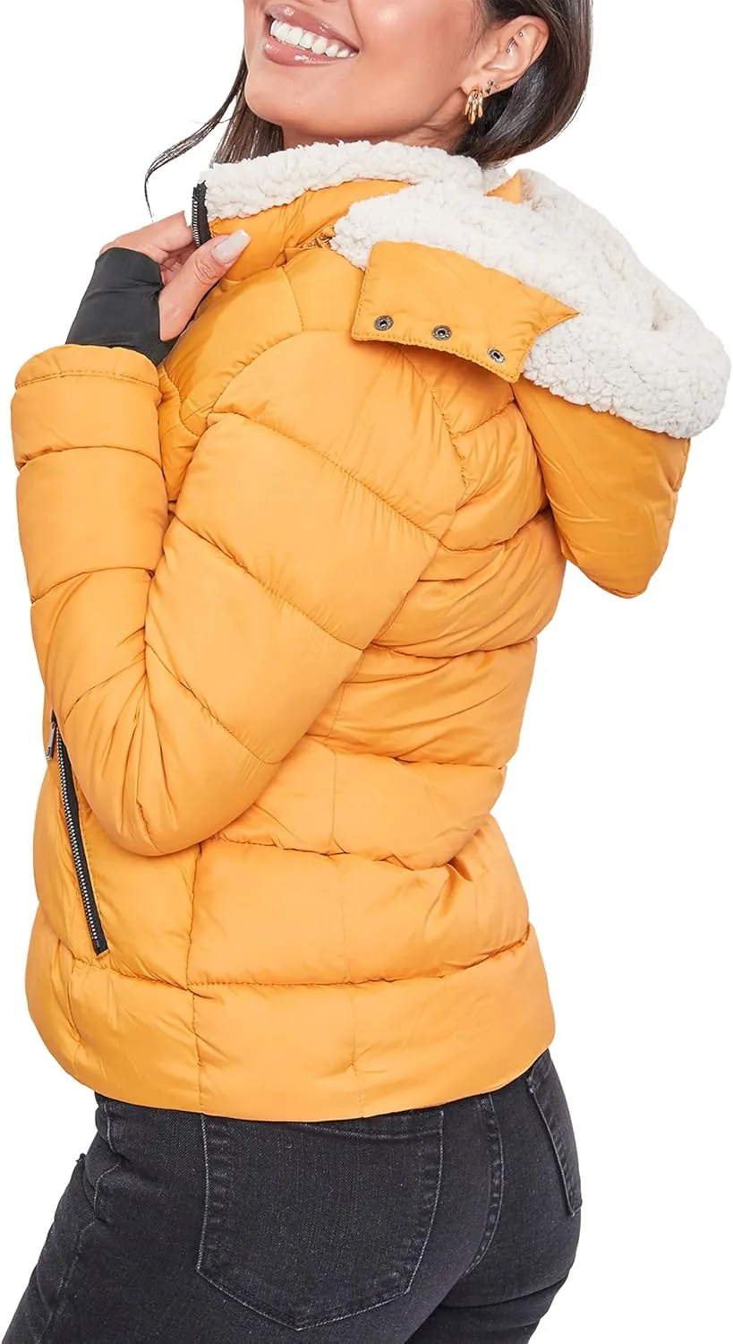YMI Women's Junior Full Length Puffer Jacket Collar & Detachable Sherpa Hood