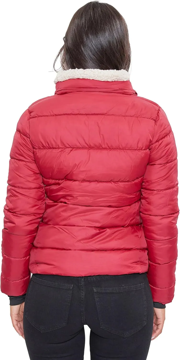YMI Women's Junior Full Length Puffer Jacket Collar & Detachable Sherpa Hood