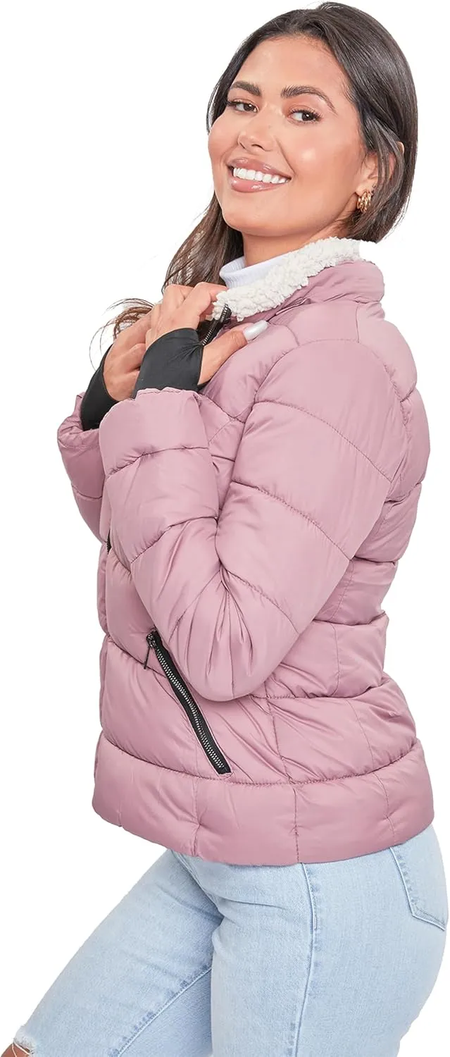 YMI Women's Junior Full Length Puffer Jacket Collar & Detachable Sherpa Hood
