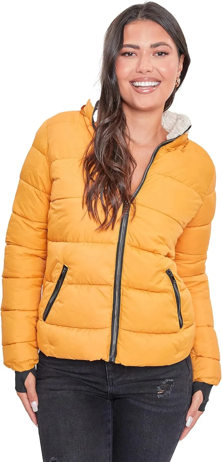 YMI Women's Junior Full Length Puffer Jacket Collar & Detachable Sherpa Hood