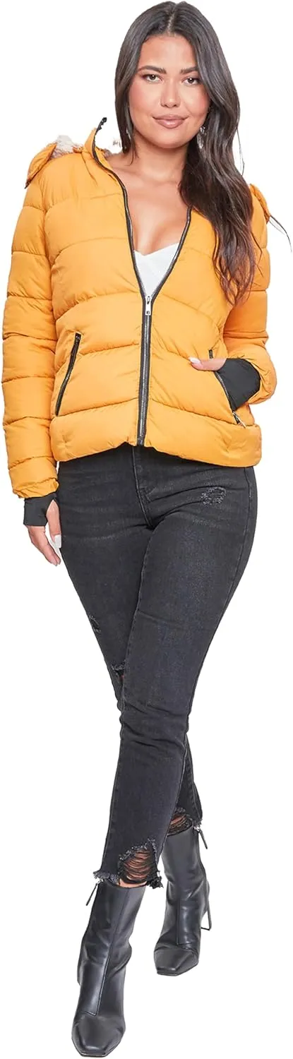 YMI Women's Junior Full Length Puffer Jacket Collar & Detachable Sherpa Hood