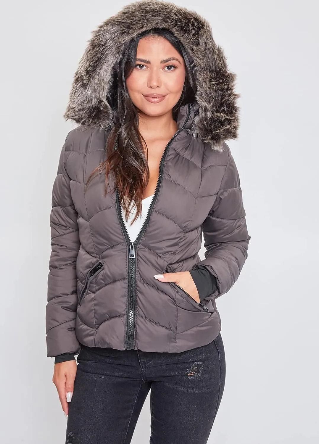 YMI Women's Junior Full Length Water Resistant Puffer Jacket