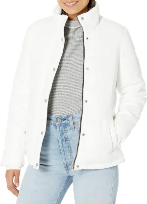 YMI Women's Junior Pleather High Collar Puffer Jacket