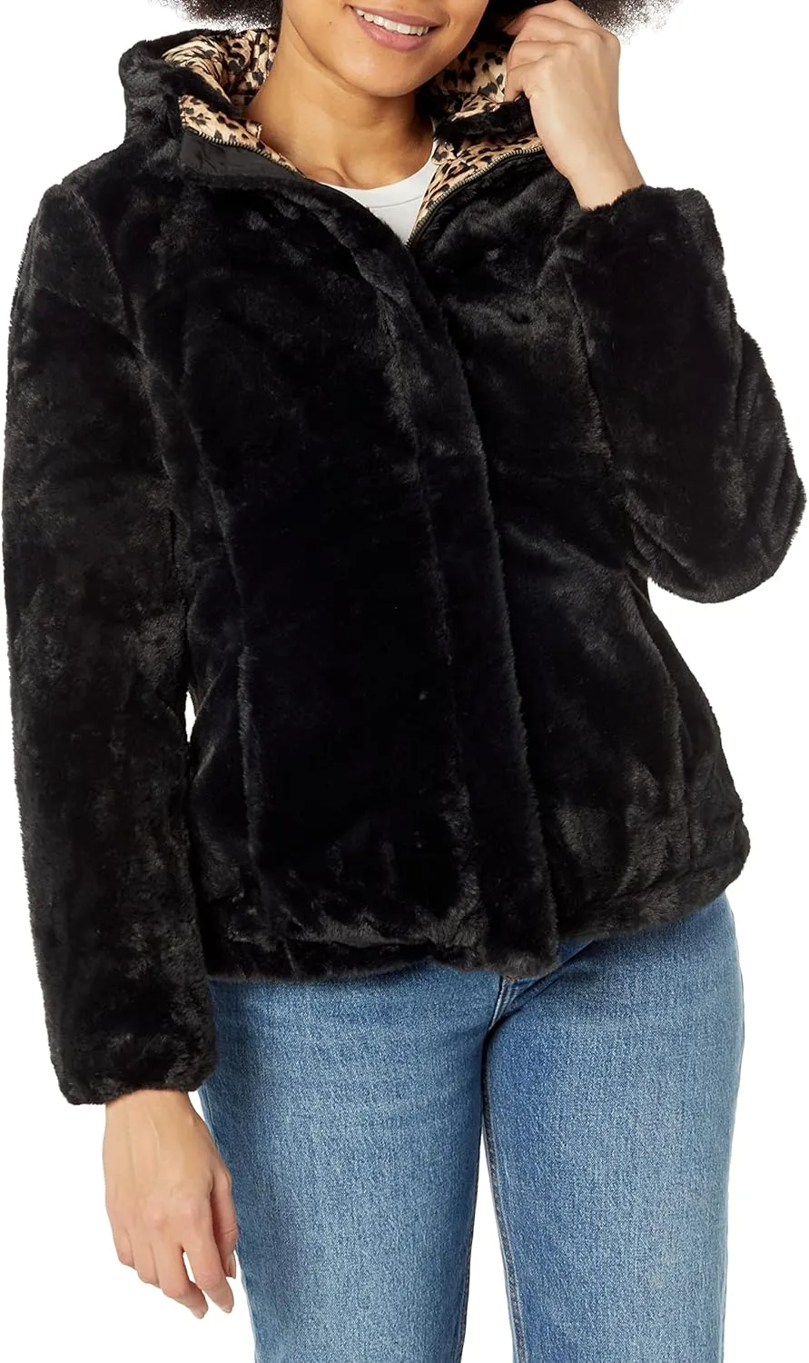 YMI Women's Junior Reversible Faux Fur Puffer Jacket