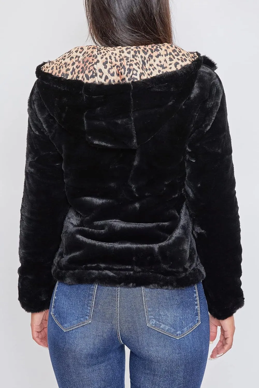 YMI Women's Junior Reversible Faux Fur Puffer Jacket