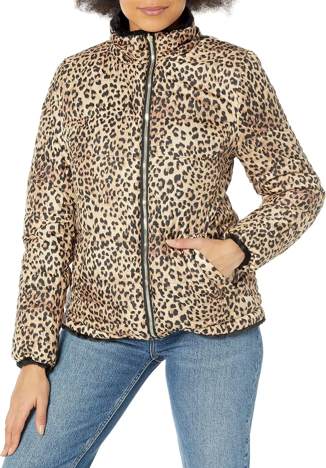 YMI Women's Junior Reversible Faux Fur Puffer Jacket
