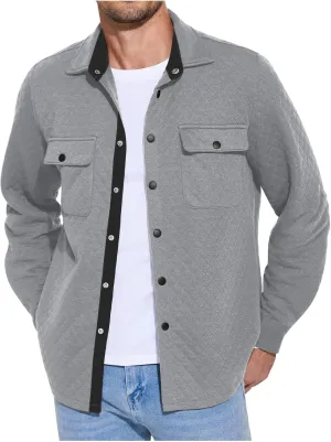 Ymosrh Men's Fashion Jackets Casual Quilted Shirt Jacket Long Sleeve Button Down Overshirt Lightweight Shacket Coat, S-3XL