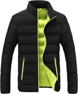 Ymosrh Varsity Jacket Men Winter Warm Slim Fit Thick Bubble Coat Casual Jacket Outerwear Jackets