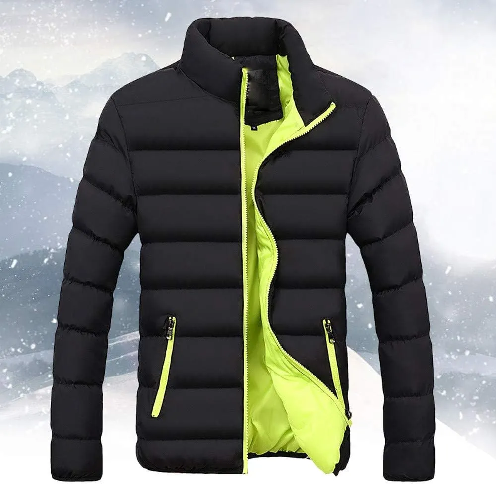 Ymosrh Varsity Jacket Men Winter Warm Slim Fit Thick Bubble Coat Casual Jacket Outerwear Jackets