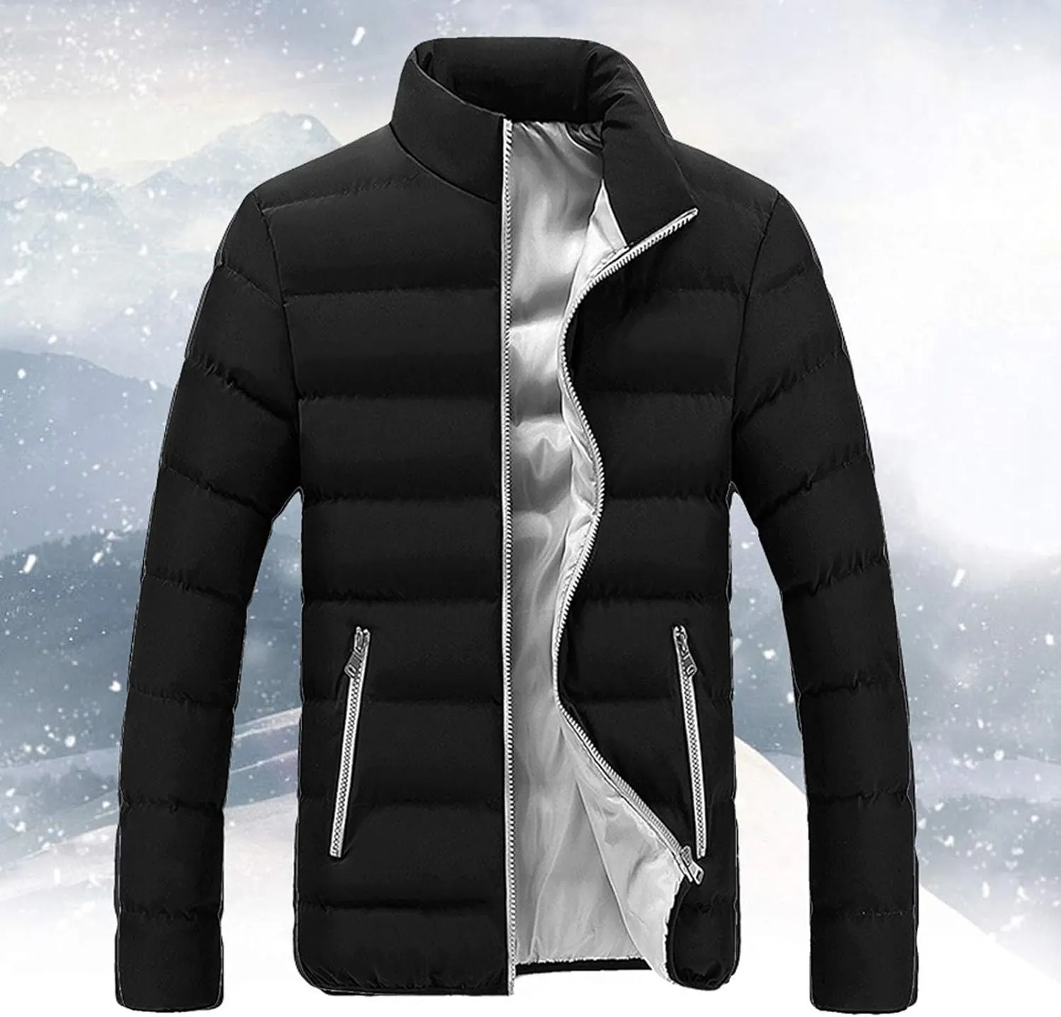 Ymosrh Varsity Jacket Men Winter Warm Slim Fit Thick Bubble Coat Casual Jacket Outerwear Jackets