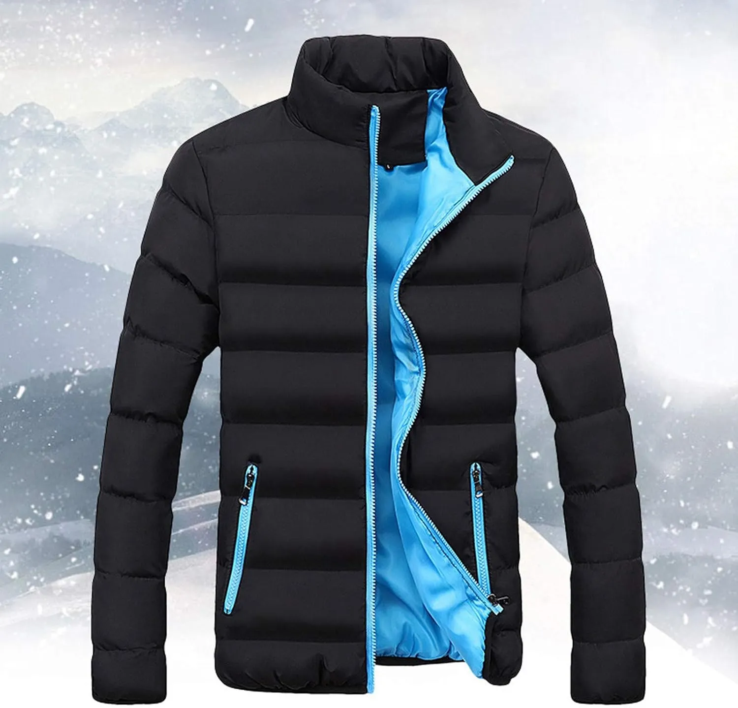 Ymosrh Varsity Jacket Men Winter Warm Slim Fit Thick Bubble Coat Casual Jacket Outerwear Jackets