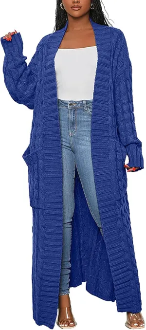 YOOTIKO Long Cardigan Sweaters for Women Loose Floor Length Cable Knit Open Front Chunky Oversize Sweater with Pockets