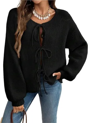 ZAFUL Women's Tie Front Cardigan Sweater Knotted Long Sleeve Knitwear Frenchy Oversized Cardigan