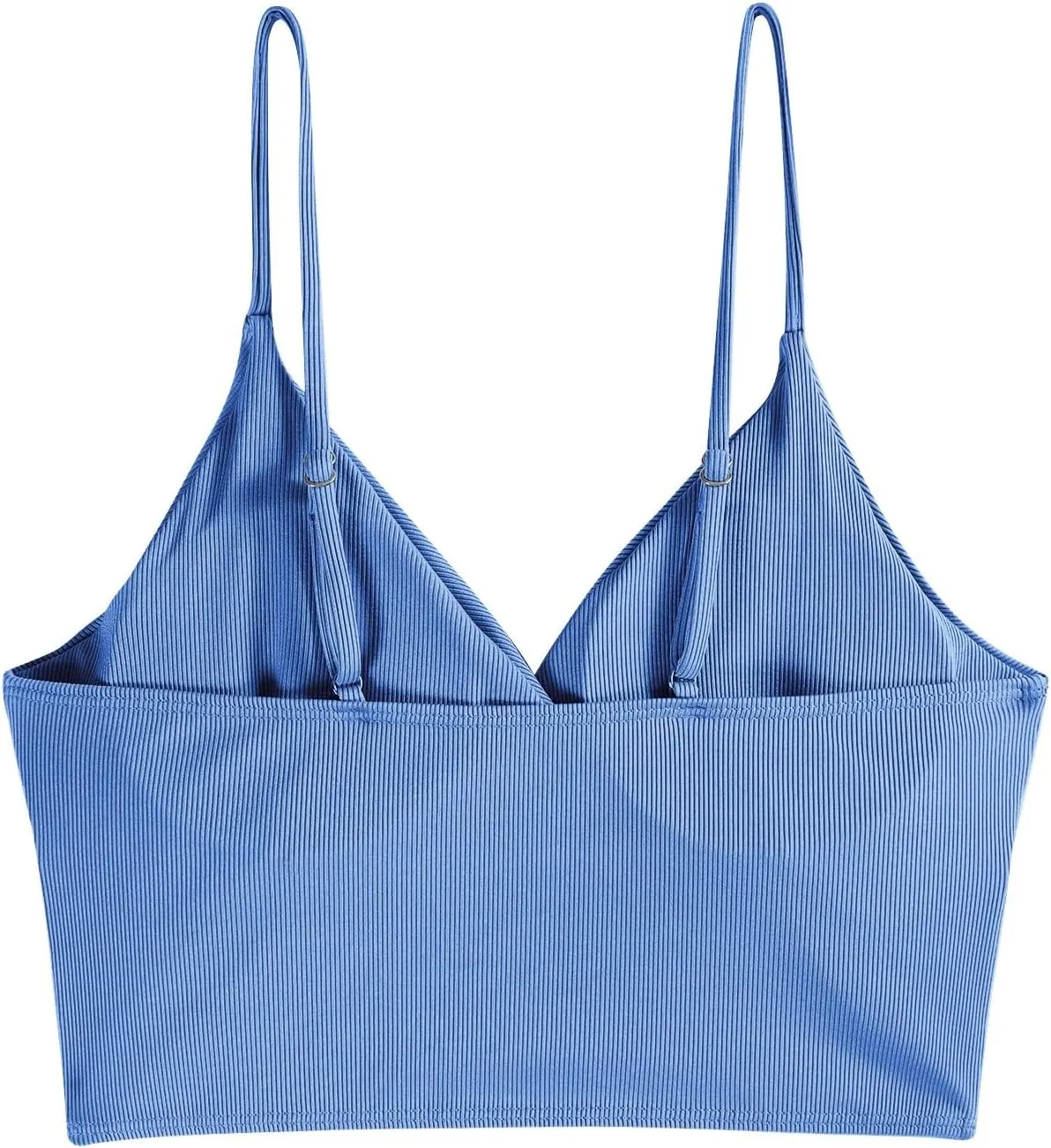 ZAFUL Women's V Neck Tankini Top Ribbed Adjustable Spaghetti Straps Bikini Top Bathing Suit Swim Tops