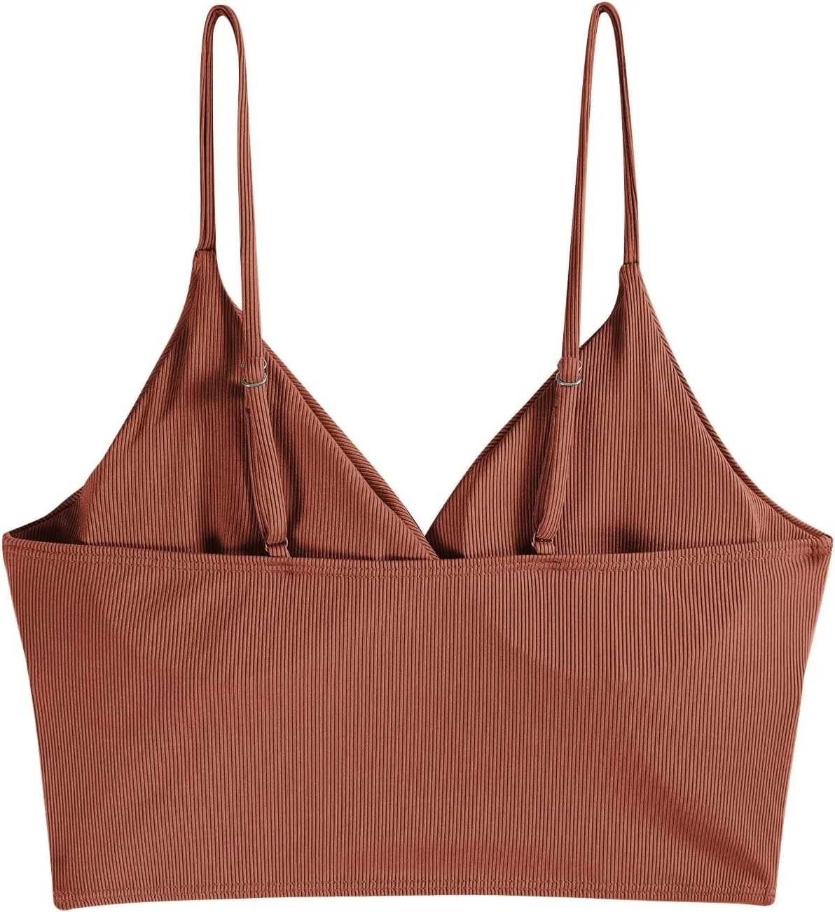 ZAFUL Women's V Neck Tankini Top Ribbed Adjustable Spaghetti Straps Bikini Top Bathing Suit Swim Tops