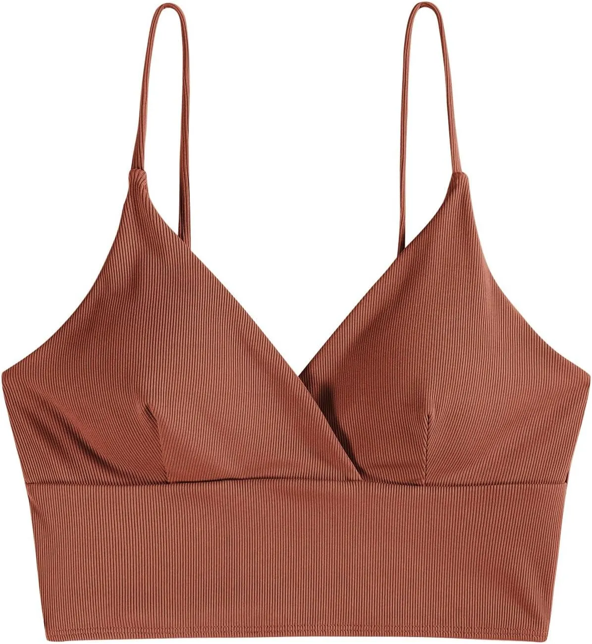 ZAFUL Women's V Neck Tankini Top Ribbed Adjustable Spaghetti Straps Bikini Top Bathing Suit Swim Tops