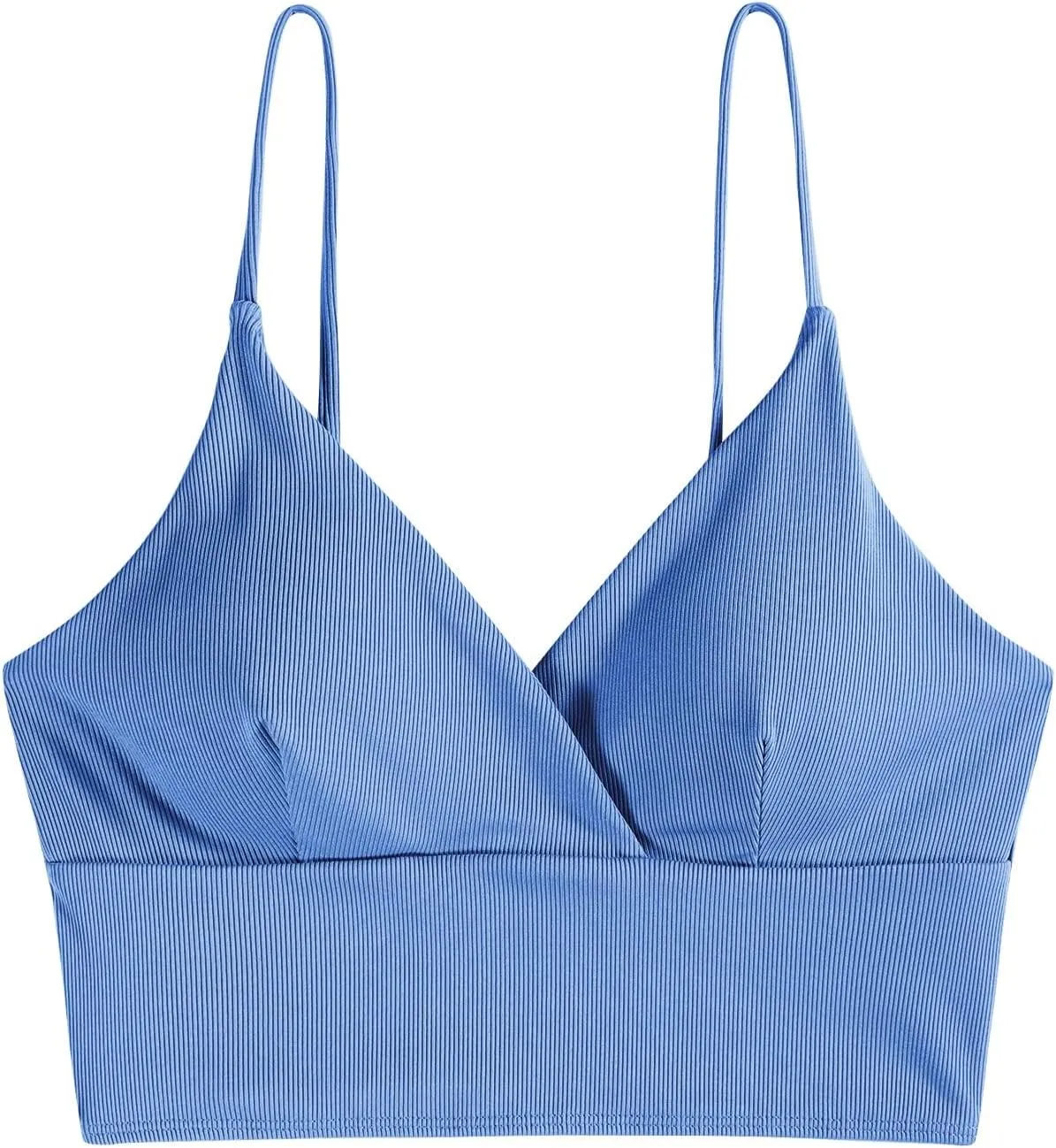 ZAFUL Women's V Neck Tankini Top Ribbed Adjustable Spaghetti Straps Bikini Top Bathing Suit Swim Tops