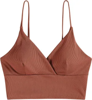 ZAFUL Women's V Neck Tankini Top Ribbed Adjustable Spaghetti Straps Bikini Top Bathing Suit Swim Tops