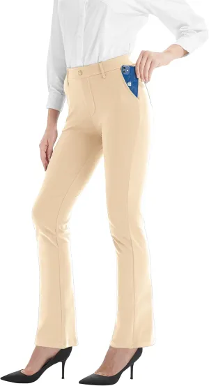 Zeronic Women's Dress Pants Belt Loops Stretchy Work Slacks Business Casual Straight Leg Yoga Bootcut Trousers with Pockets