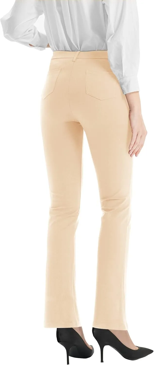 Zeronic Women's Dress Pants Belt Loops Stretchy Work Slacks Business Casual Straight Leg Yoga Bootcut Trousers with Pockets