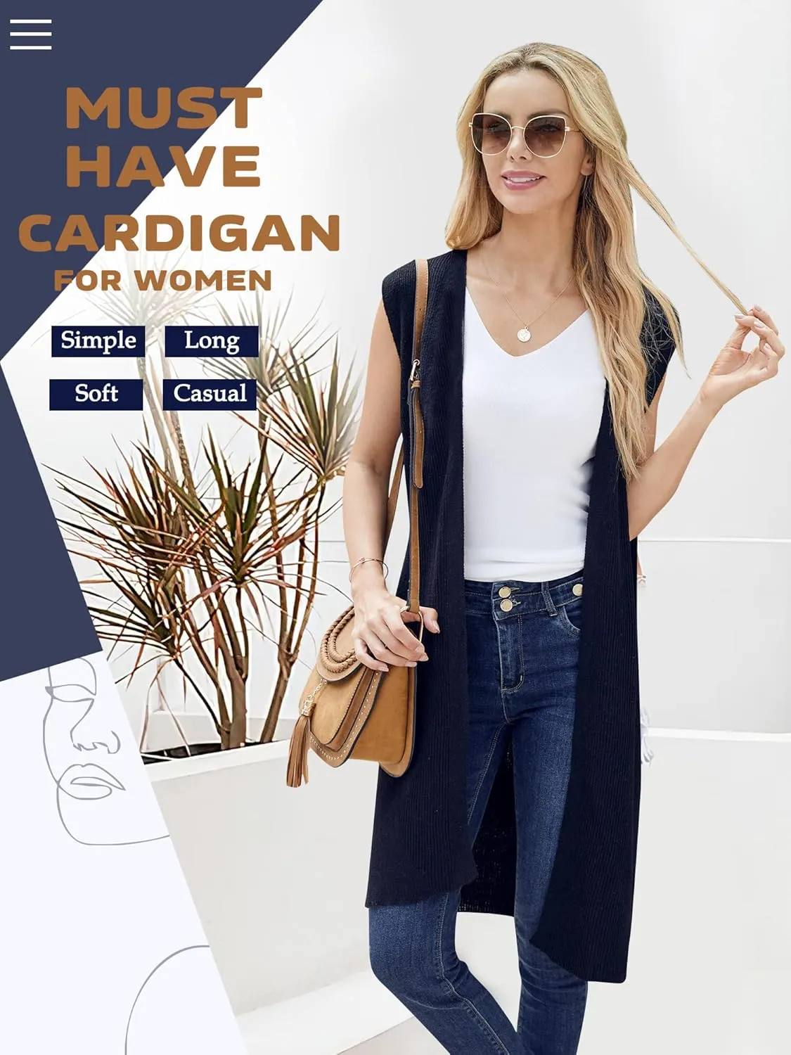 ZXZY Women Casual Sleeveless Open Front Tunic Vest Long Cardigan Tops Coat