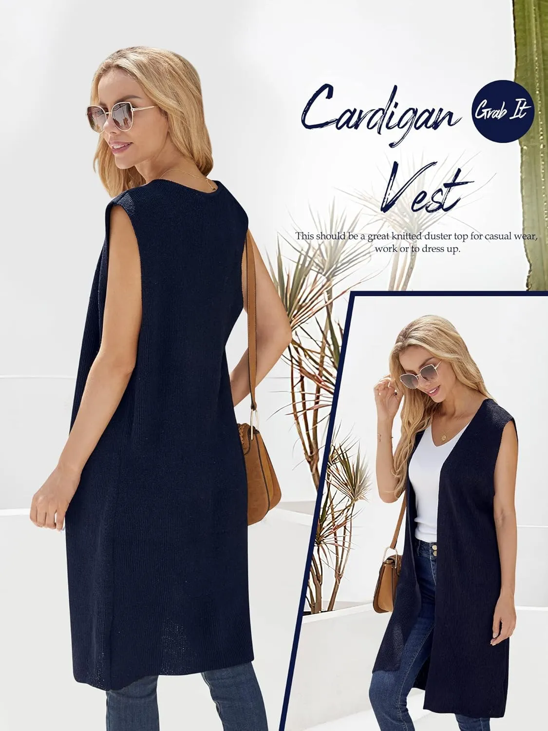 ZXZY Women Casual Sleeveless Open Front Tunic Vest Long Cardigan Tops Coat
