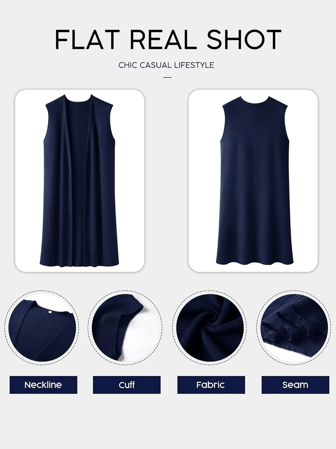 ZXZY Women Casual Sleeveless Open Front Tunic Vest Long Cardigan Tops Coat
