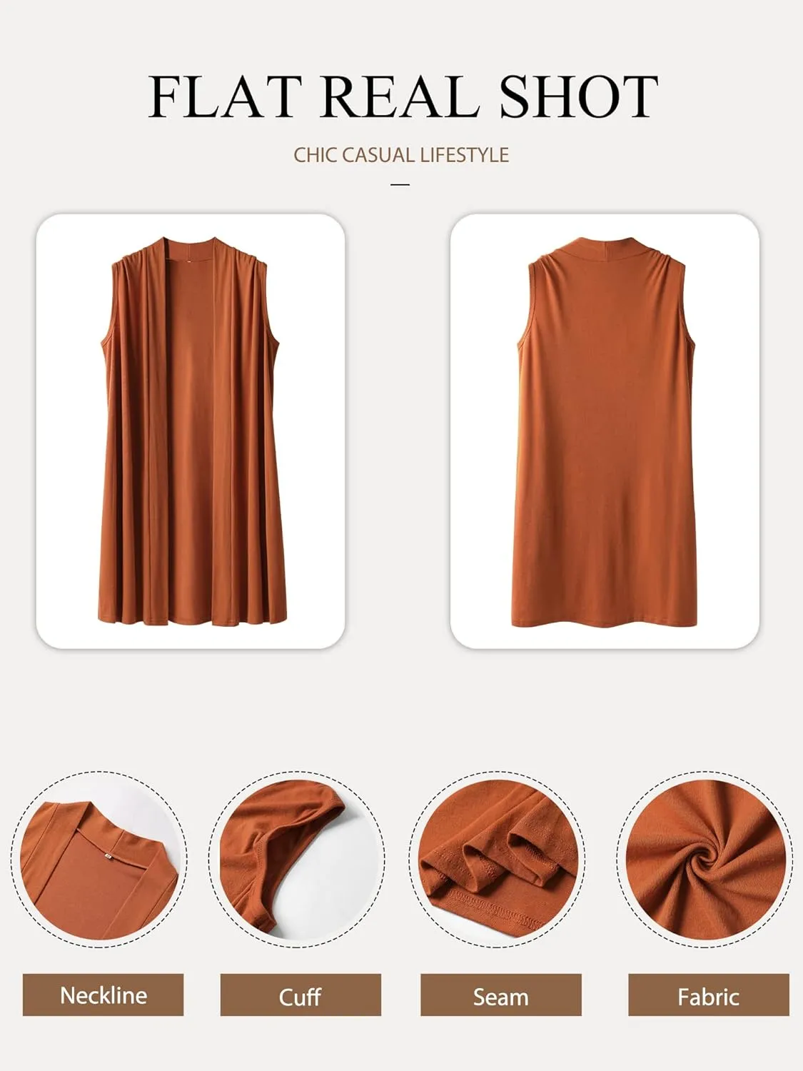 ZXZY Women Casual Sleeveless Open Front Tunic Vest Long Cardigan Tops Coat