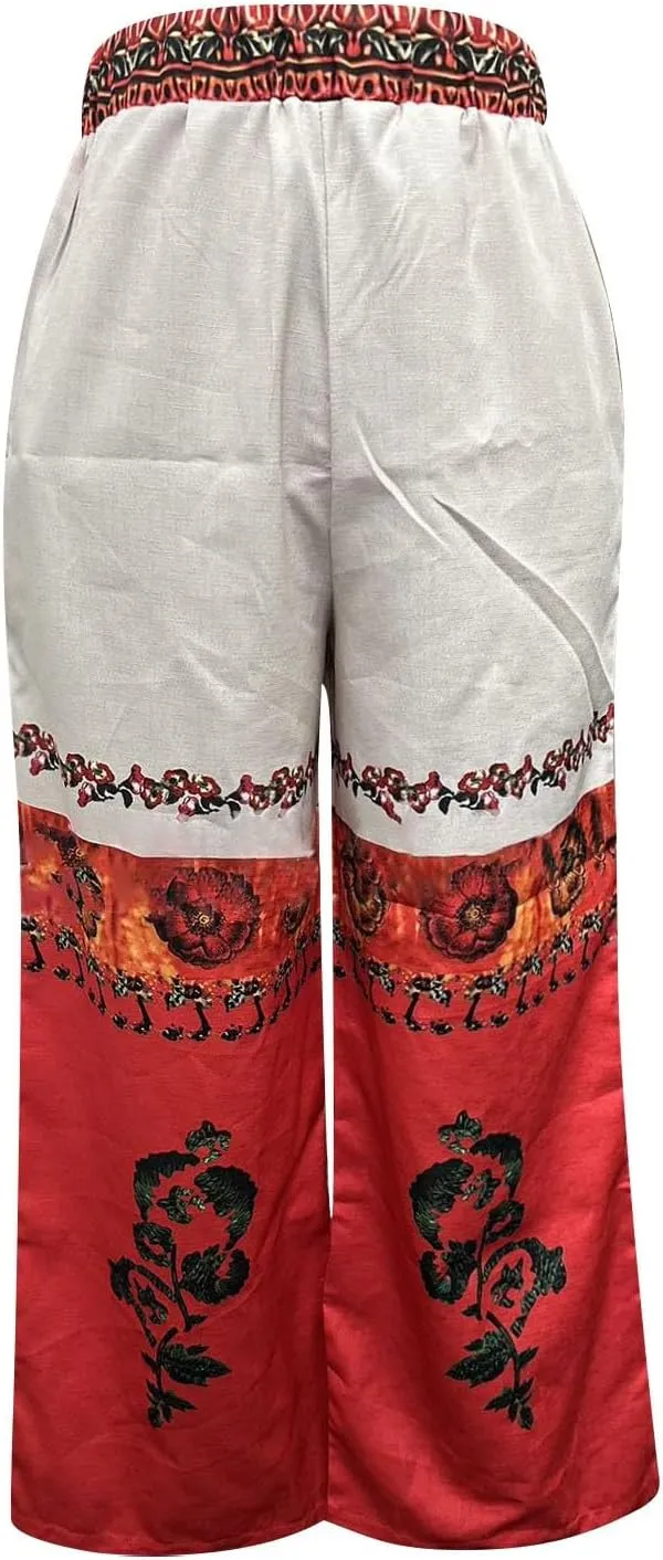 ZYXTIM Novelty African Print Wide Leg Lounge Pants for Women,Loose Fit Boho Hippie Summer Casual Pants with Pocket